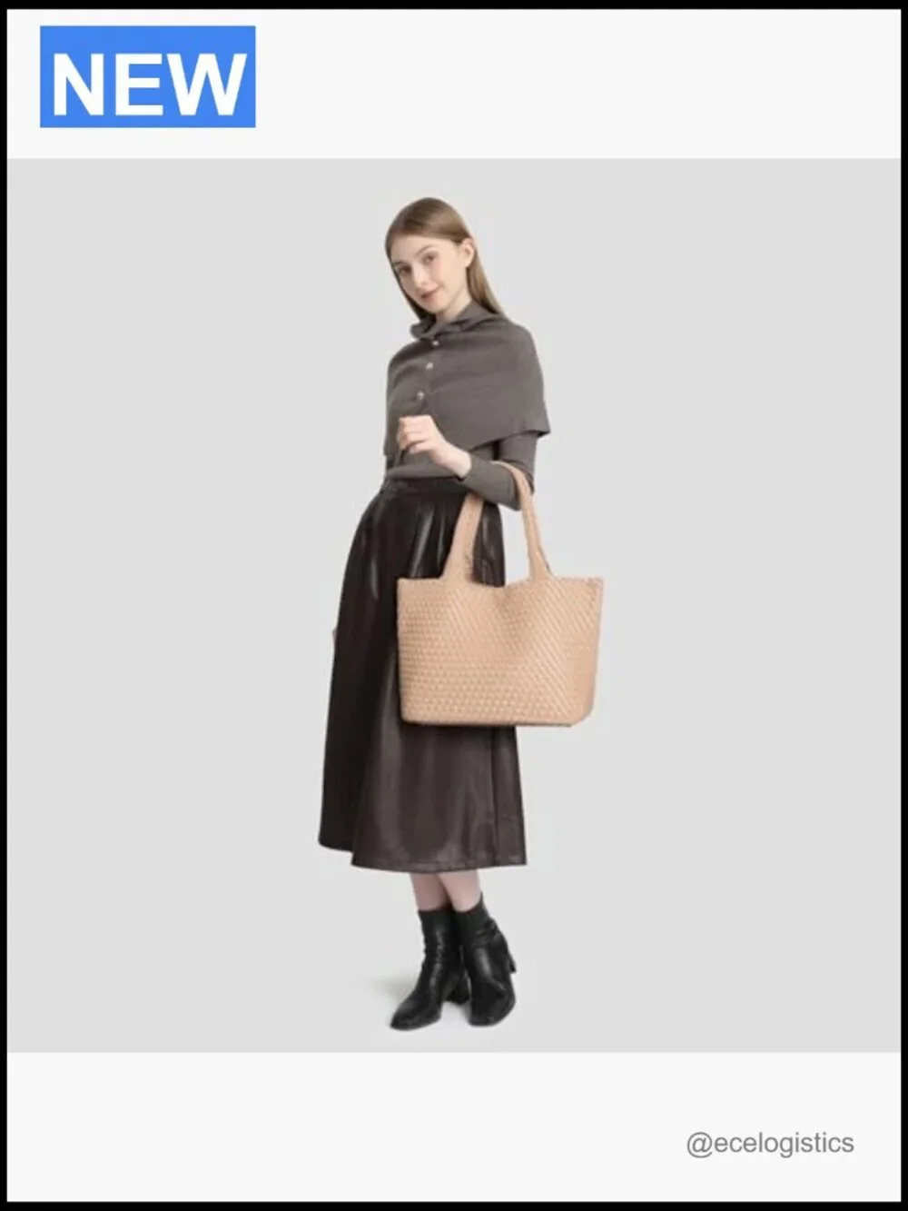 Hand-Woven Vegan Leather Tote Satchel with Pouch Fits 14